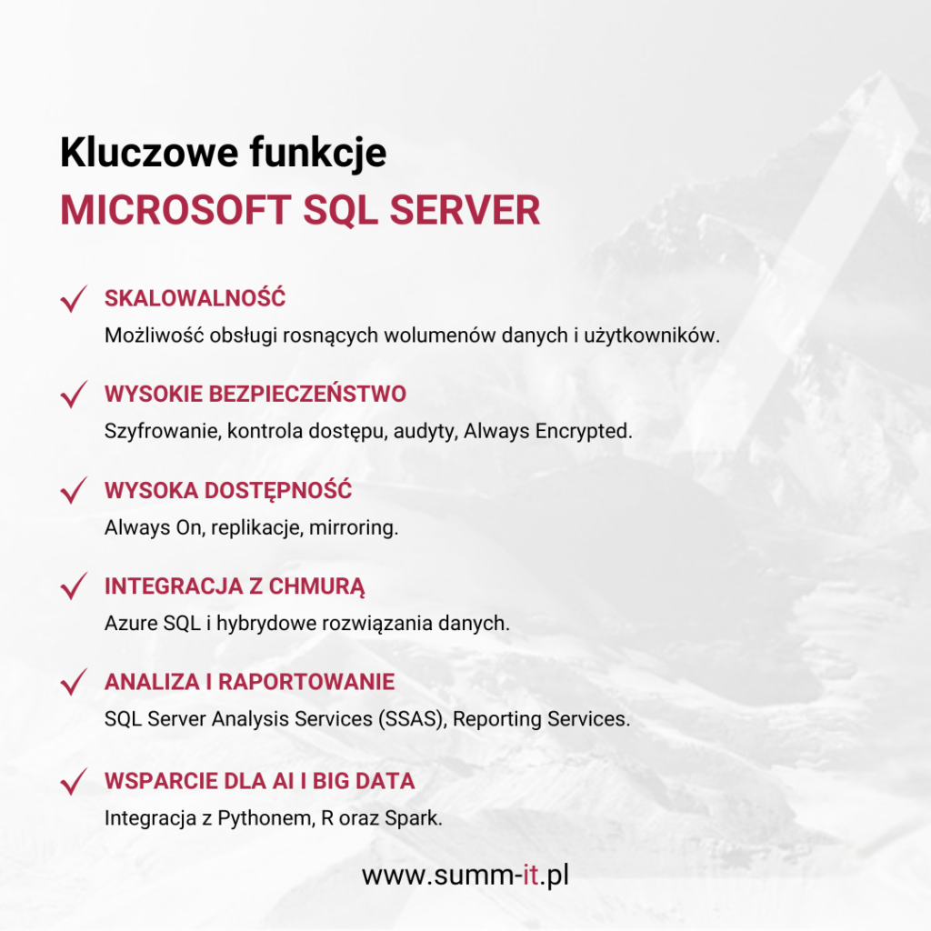 Kluczowe funkcje Microsoft SQL Server, takie jak skalowalność i bezpieczeństwo
